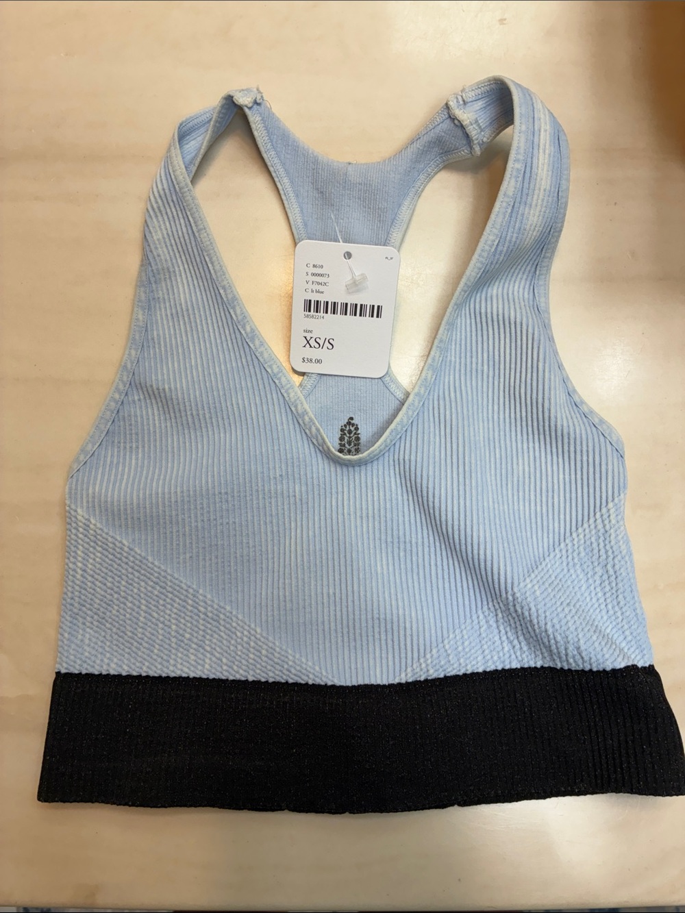 Free People Movement Light Blue Ribbed Racerback Crop Tank, XS  NWT